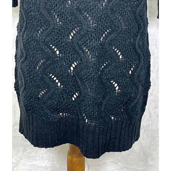 ELLE Womens Pullover Sweater Tunic Length Short Sleeved Black Shimmer Size L NWT - Picture 4 of 11